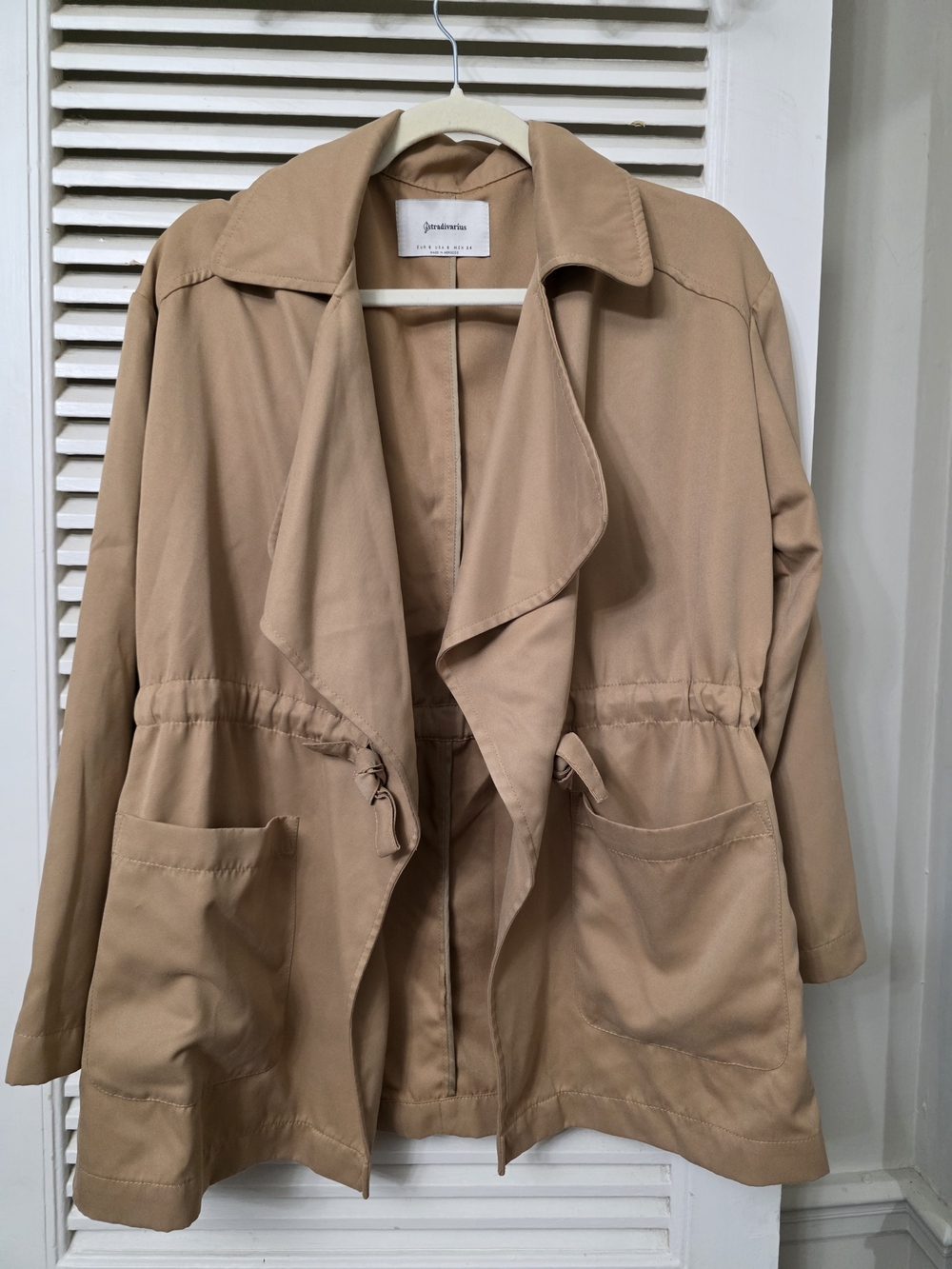 stradivarius Tan Drawstring Trench Coat